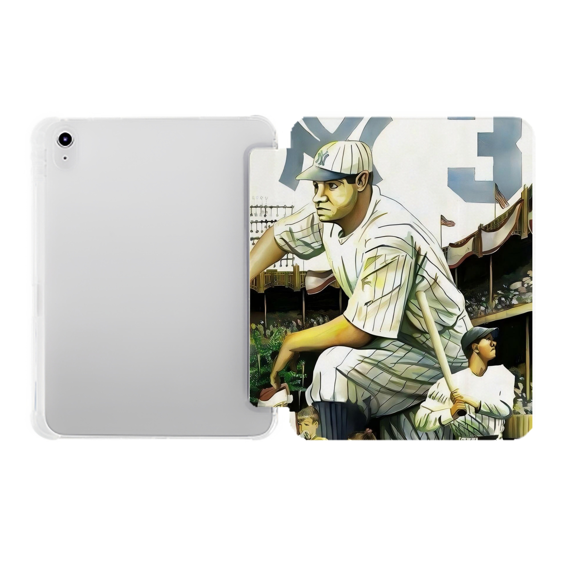 Babe Ruth 33 Premium Tri-Fold PU Leather & Silicone IPad Case With Pencil Slot – Fits 9.5,10.5,10.9 – Adjustable Stand, Slim, Protective